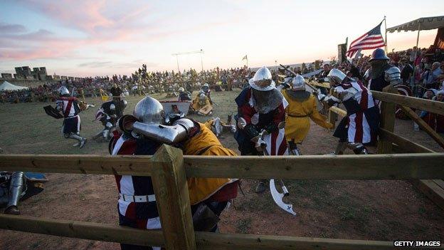 US and German knights in battle