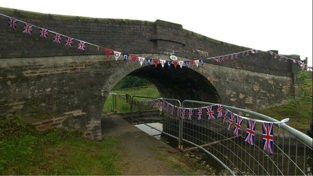 bridge with bunting