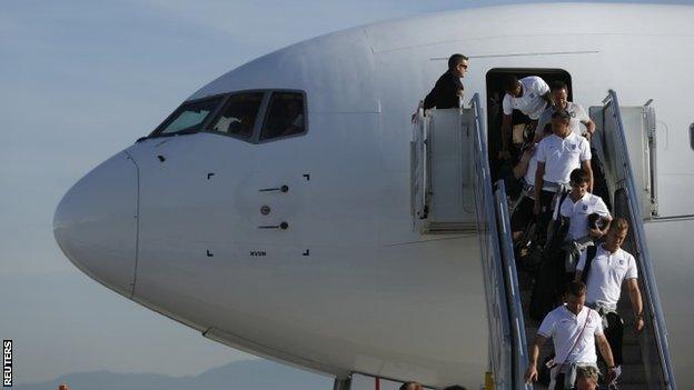 England arrive in Brazil