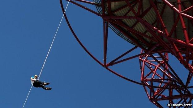 Sir Matthew Pinsent abseiling down Orbit