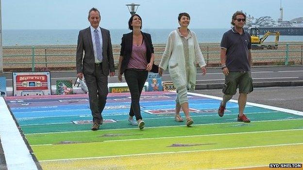 Trevor Love, Senior Ceremonies Registrar, Brighton and Hove, Heather Peace, Caroline Lucas, MP for Brighton Pavilion and Neil Sykes, owner of Modern World Gallery