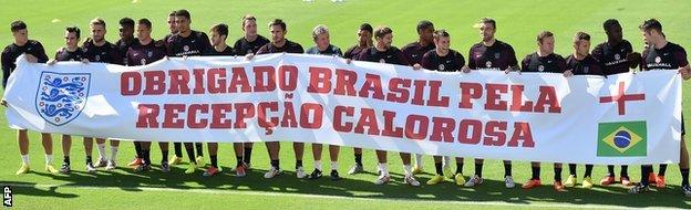 England players thank Brazil fans at World Cup