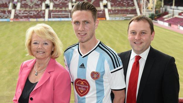 Ann Budge, Hearts defender Jordan McGhee and Ian Murray