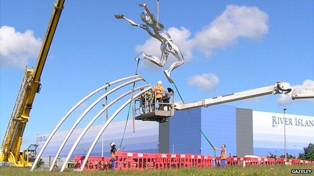 'Leaping Man' statue of Greg Rutherford in Milton Keynes