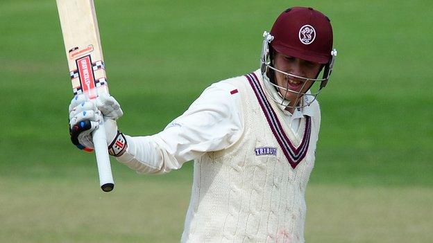 Craig Overton celebrates his half century for Somerset