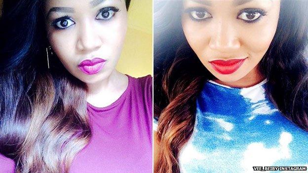 Two photos of Vera Sidika from her Instagram page where her skin looks light