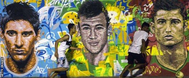 Messi, Neymar and Ronaldo mural in Brazil