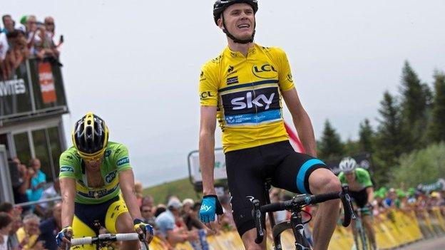 Chris Froome (right) wins stage two from Alberto Contador