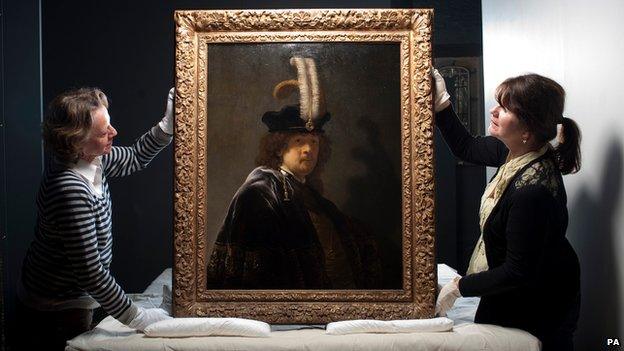 Cirsty Jones conservation Assistant & Patricia Burtnyk House & collections manager, Buckland Abbey with the Rembrandt