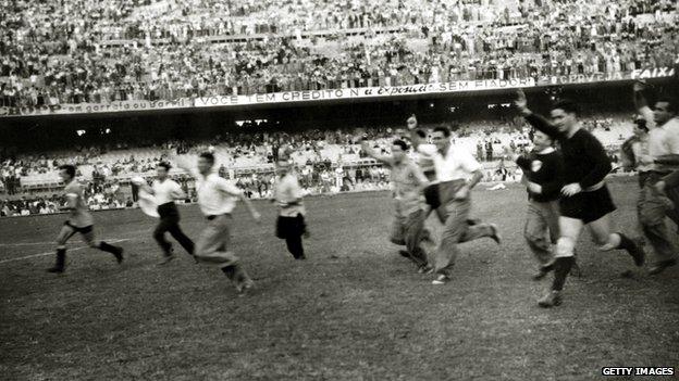 The Uruguayans celebrate victory