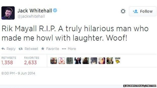 Jack Whitehall tweet about Rik Mayall