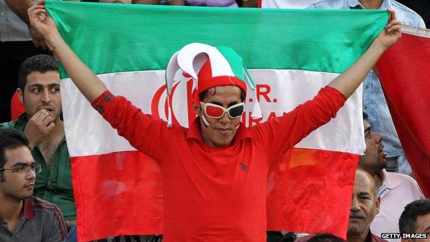 An Iranian fan at a World Cup qualifying game