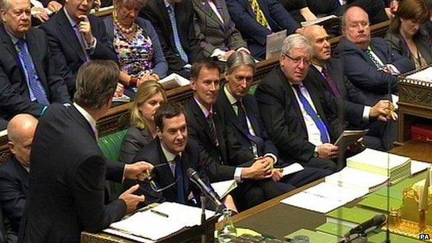 David Cameron surrounded by his cabinet at Prime Minister's questions