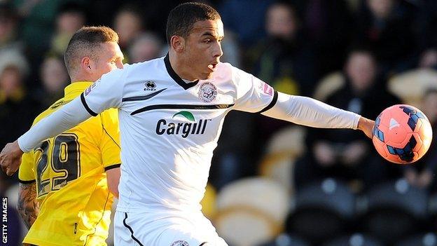 Rod McDonald, playing for Hereford United in the FA Cup first round against Burton Albion, November 2013