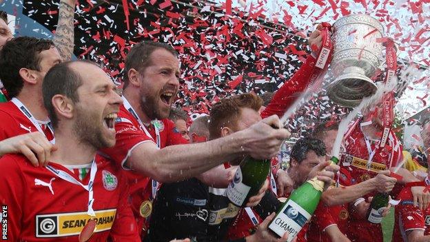 Cliftonville celebrate winning last season's Premiership title