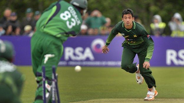 Junaid Khan bowls Alex Cusack during one of last year's ODIs at Clontarf