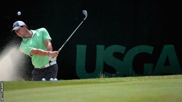 Rory McIlroy practising for the 2014 US Open at Pinehurst