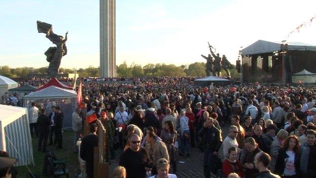 Russian speakers at a 9 May rally in Riga