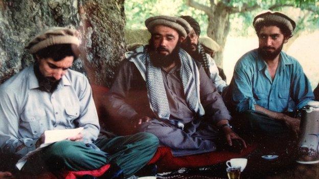 Abdullah Abdullah (far right) with Ahmed Shah Massoud (left)