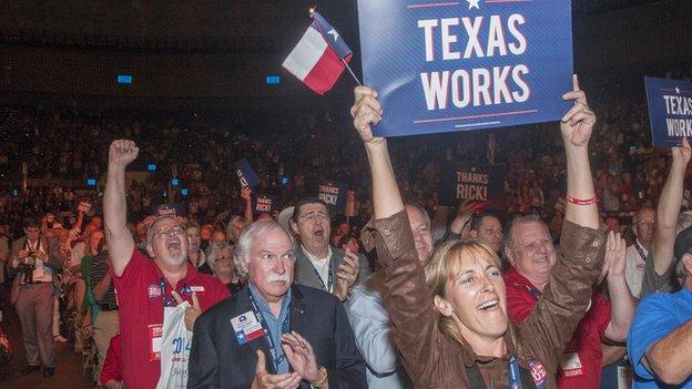 Delegates cheer at the Texas Republican Party convention on 5 June, 2014