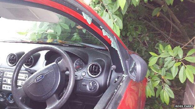 Broken window on Ford Fiesta