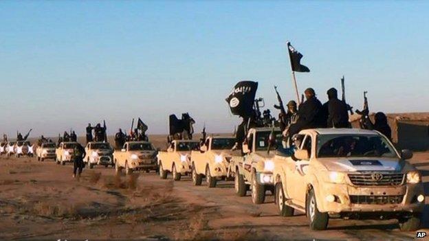 Image from a militant website showing a convoy of vehicles and fighters from the al-Qaida-linked Islamic State of Iraq and the Levant (ISIL) fighters in Iraq's Anbar Province