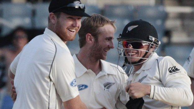 New Zealand celebrate victory against West Indies