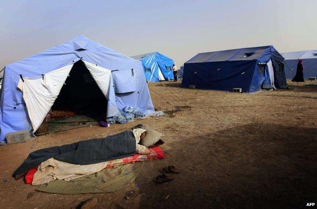 Tents prepared for refugees in Iraq's Kurdish province of Irbil, 12 June