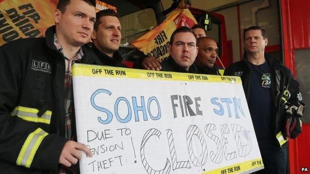 Firefighters on strike at Soho Fire Station