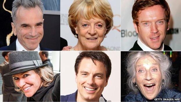 (clockwise) Daniel Day-Lewis, Maggie Smith, Damian Lewis, Phyllida Law, John Barrowman, Cerys Matthew