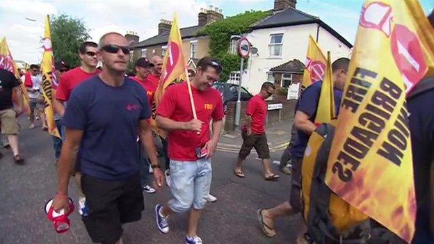 Firefighters marching to Eric Pickles' office