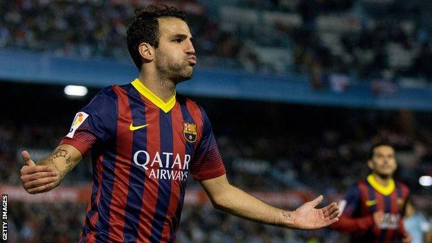 Cesc Fabregas celebrating scoring for Barcelona