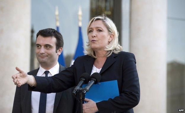 FN Vice-President Florian Philippot (L) with Marine Le Pen