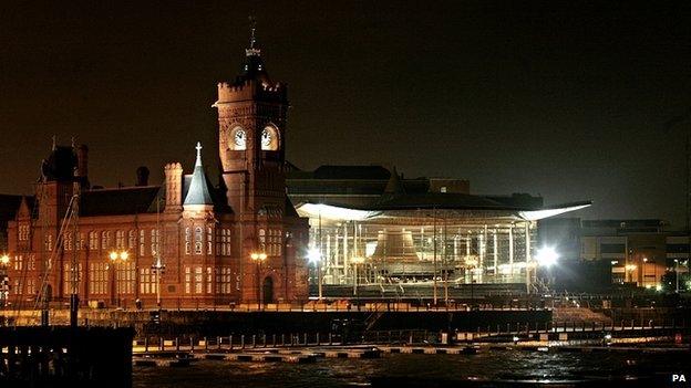 Senedd at night