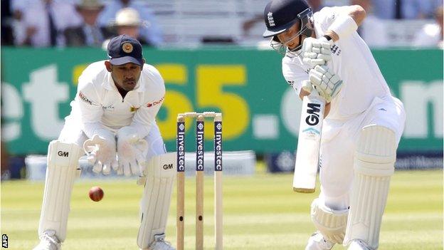 Joe Root during his half century for England against Sri Lanka