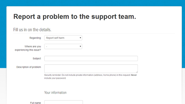 Screenshot of a Twitter report form