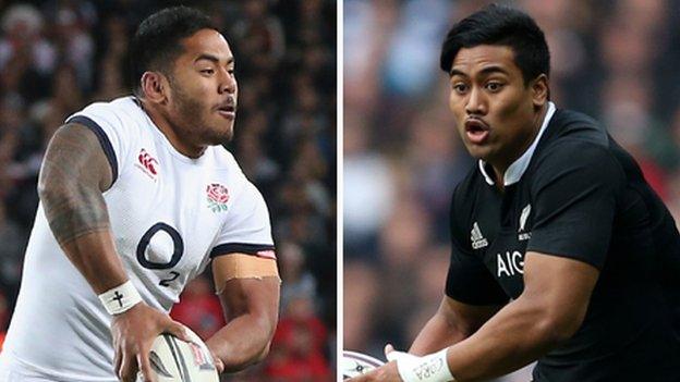 England winger Manu Tuilagi and New Zealand counterpart Julian Savea