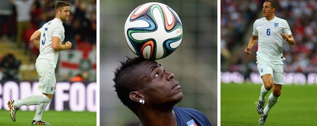 England defenders Gary Cahill and Phil Jagielka, and Italy striker Mario Balotelli