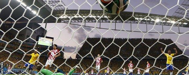 Brazil celebrate Neymar's opener