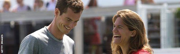 Andy Murray and Amelie Mauresmo share a laugh during practice