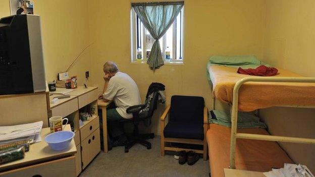 Inmate in cell at Wormwood Scrubs, London