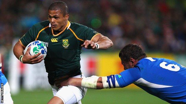 South African centre Juan de Jongh in action for the Springboks.