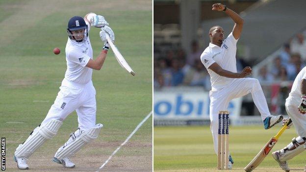 Joe Root and Chris Jordan in England action against Sri Lanka at Lord's