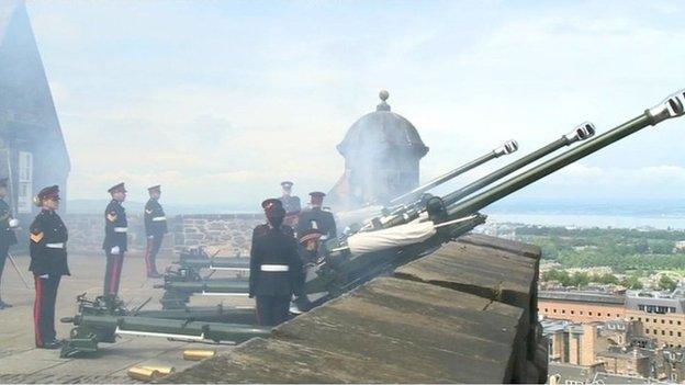 The baton was greeted by a 21-gun salute at Edinburgh Castle to mark the Queen's official birthday