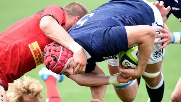 Grant Gilchrist crosses the line for his first international try