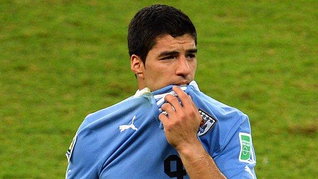 Luis Suarez of Uruguay looks dejected at the end of the FIFA Confederations Cup Brazil 2013 Semi Final match between Brazil and Uruguay.