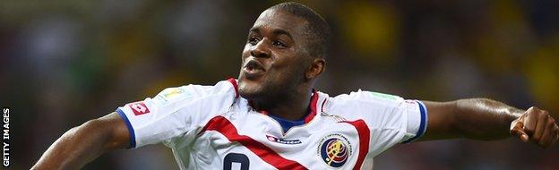 Costa Rica celebrate equalising against Uruguay