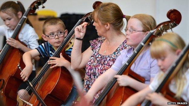 Children playing music in Stirling, Scotland