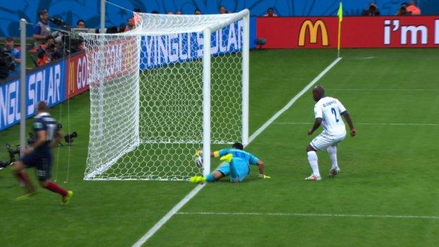 Goal-line technology ruled that France striker Karim Benzema's effort against Honduras had crossed the line