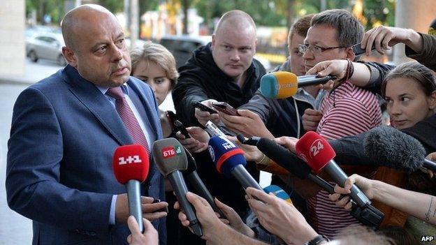 Ukraine's energy minister Yuri Prodan speaks to the media after talks with Gazprom officials in Kiev - 14 June 2014